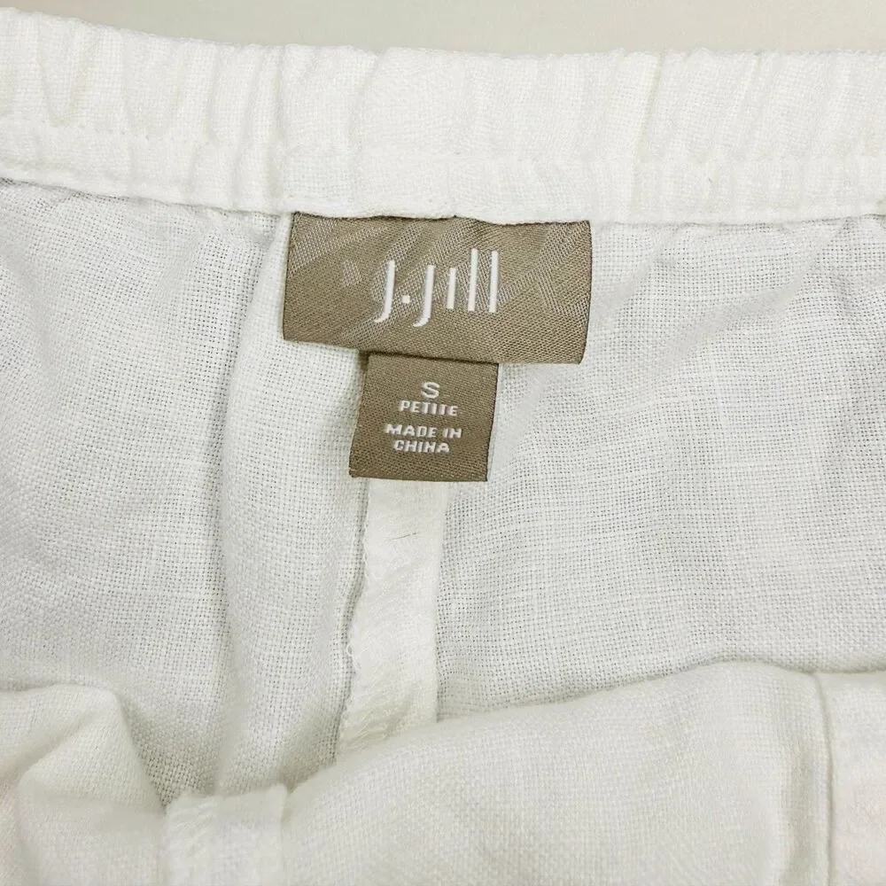 J Jill Shorts Womens Small Petite White Linen Elastic Waist Pockets Casual